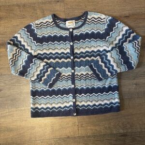 Talbots Women’s Blue and White Zigzag Cardigan